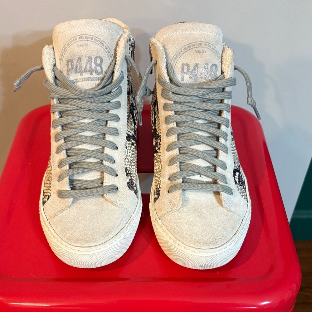 P448 Beige and Gray High-Top Sneakers